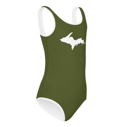 Michigan Upper Peninsula Toddler Swimsuit (w/ UP Outline) | Army Green