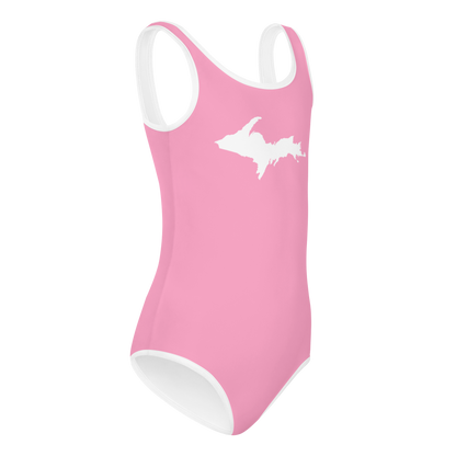 Michigan Upper Peninsula Toddler Swimsuit (w/ UP Outline) | '67 Caddie Pink