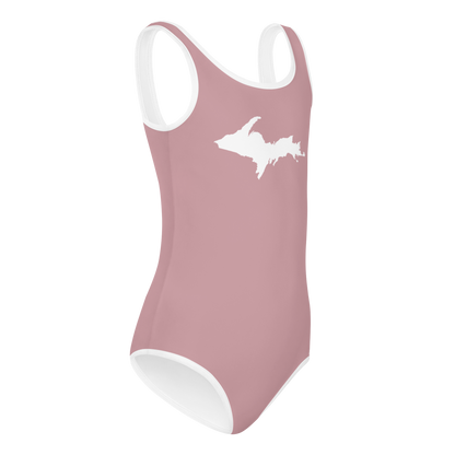 Michigan Upper Peninsula Toddler Swimsuit (w/ UP Outline) | Cherry Blossom Pink