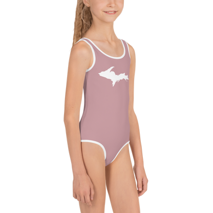 Michigan Upper Peninsula Toddler Swimsuit (w/ UP Outline) | Cherry Blossom Pink