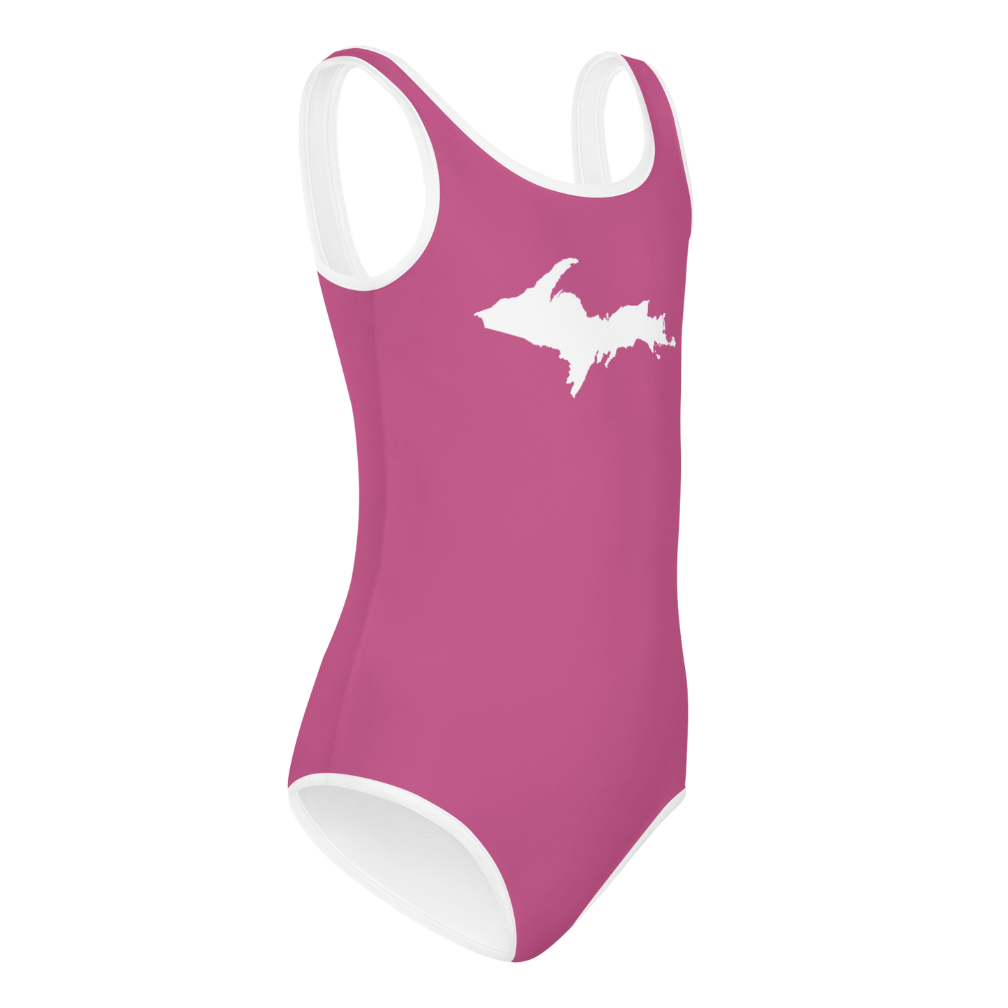 Michigan Upper Peninsula Toddler Swimsuit (w/ UP Outline) | Apple Blossom Pink