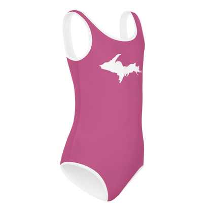 Michigan Upper Peninsula Toddler Swimsuit (w/ UP Outline) | Apple Blossom Pink