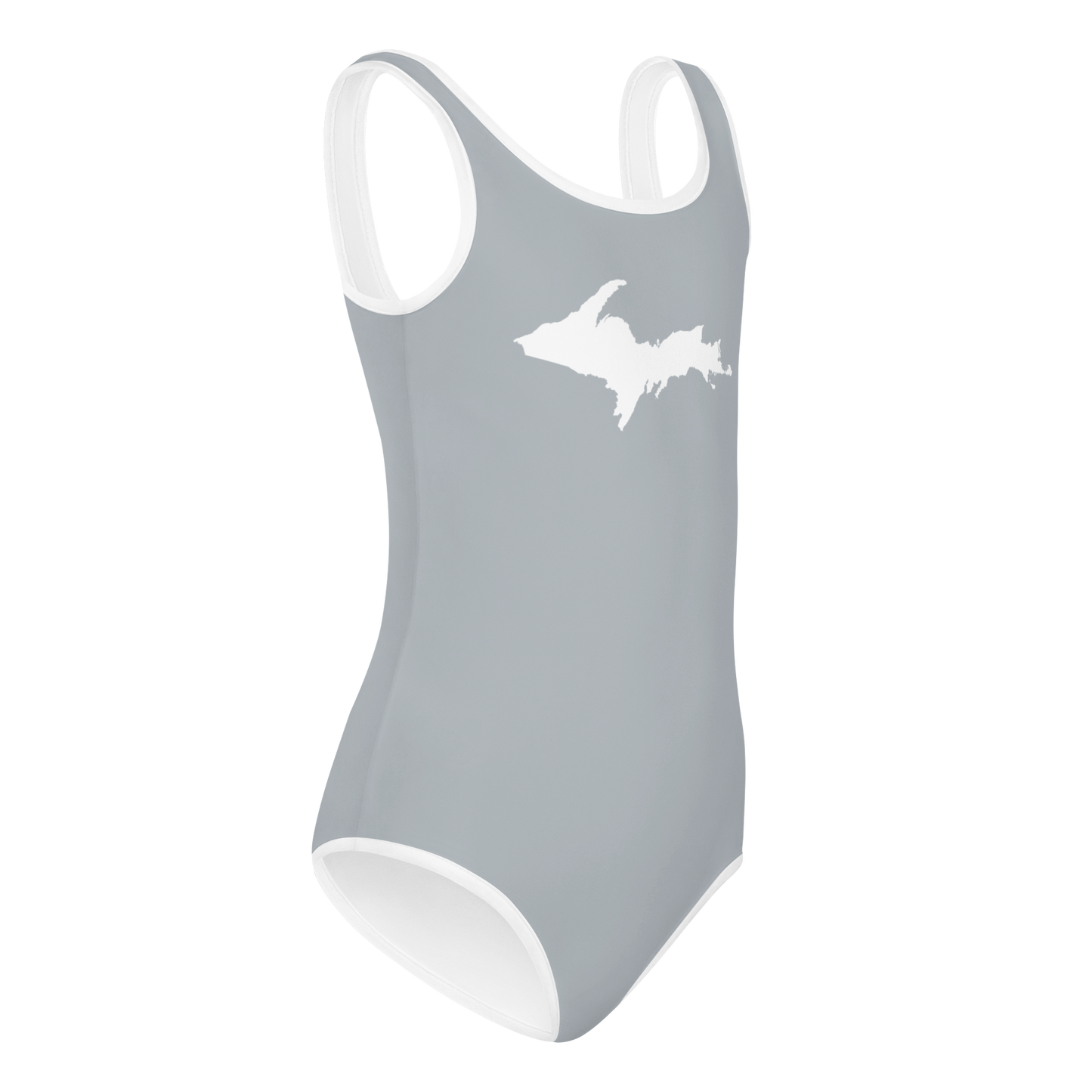 Michigan Upper Peninsula Toddler Swimsuit (w/ UP Outline) | Silver