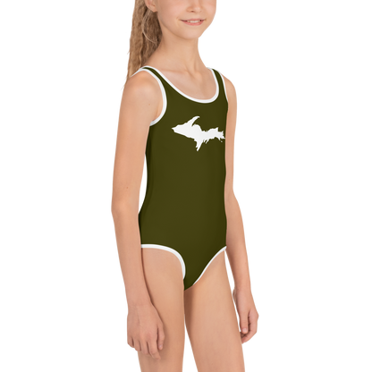 Michigan Upper Peninsula Toddler Swimsuit (w/ UP Outline) | Military Green