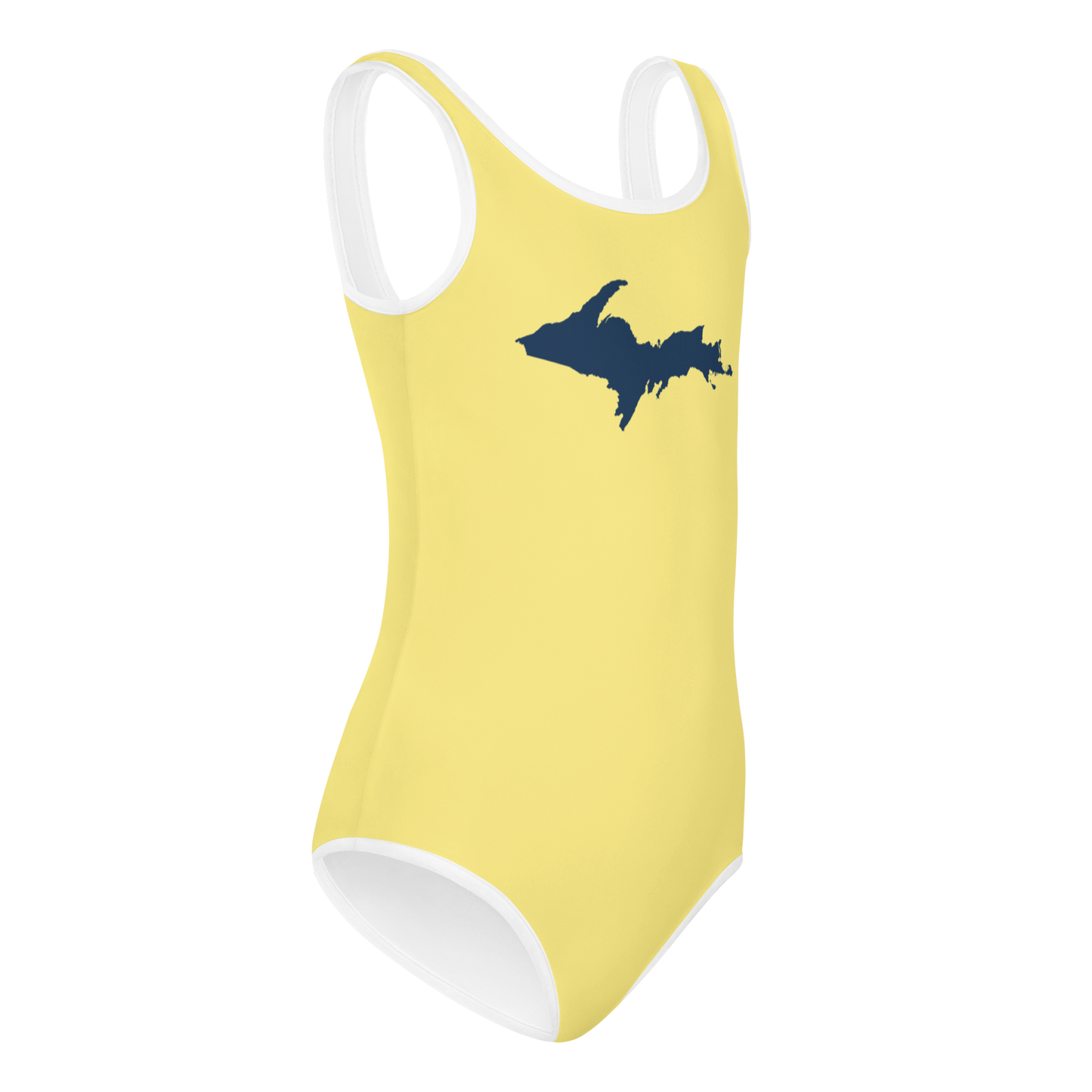 Michigan Upper Peninsula Toddler Swimsuit (w/ UP Outline) | Cherry Yellow