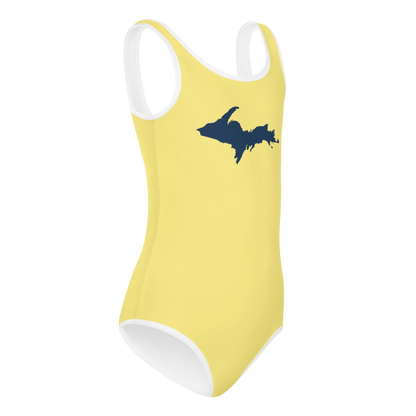 Michigan Upper Peninsula Toddler Swimsuit (w/ UP Outline) | Cherry Yellow