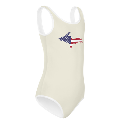 Michigan Upper Peninsula Toddler Swimsuit (w/ UP USA Flag) | Ivory White