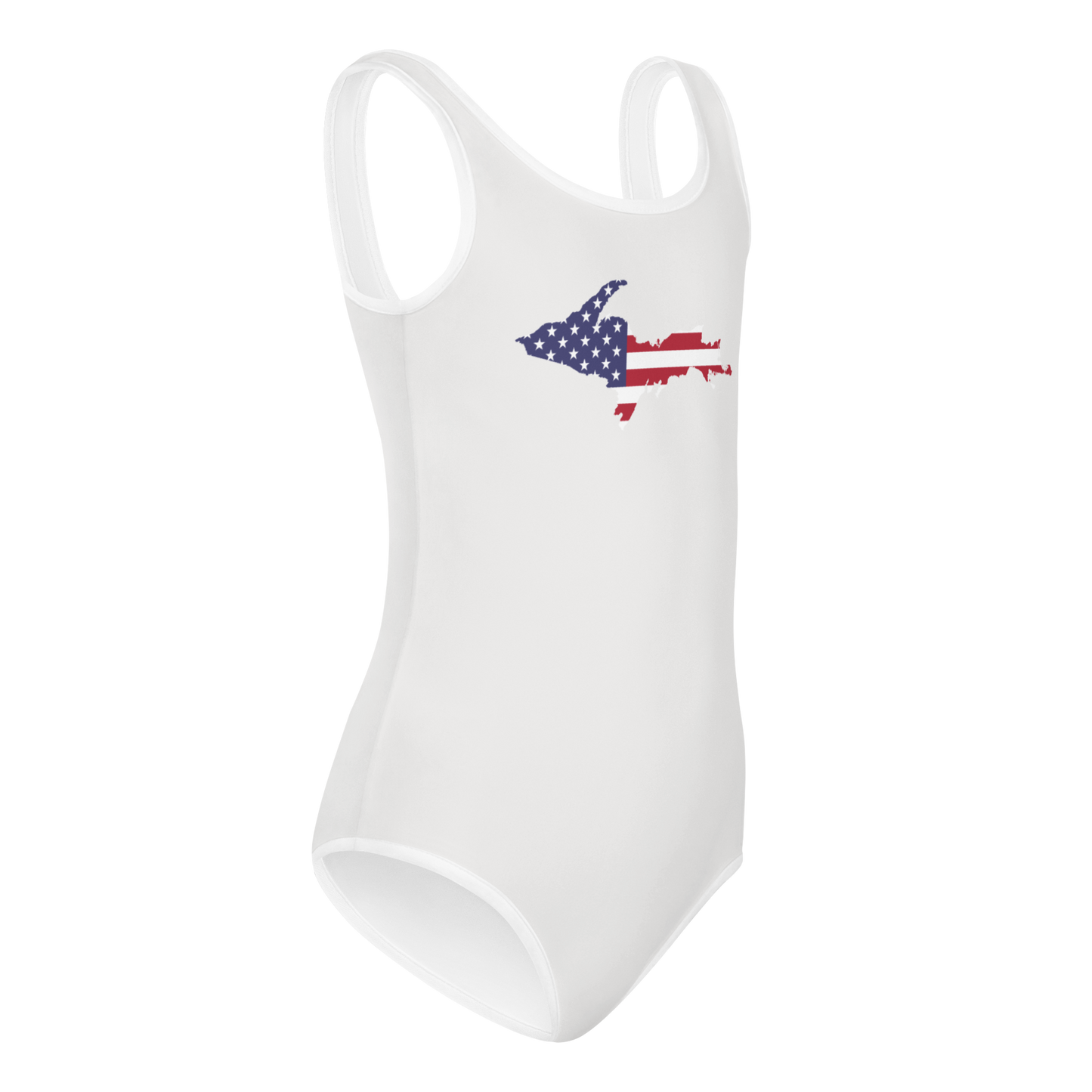 Michigan Upper Peninsula Toddler Swimsuit (w/ UP USA Flag) | Birch Bark White