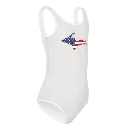 Michigan Upper Peninsula Toddler Swimsuit (w/ UP USA Flag) | Birch Bark White