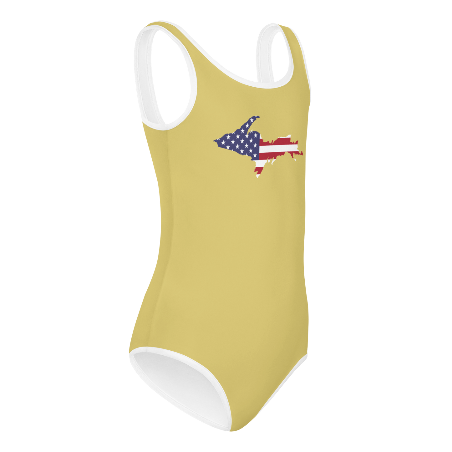 Michigan Upper Peninsula Toddler Swimsuit (w/ UP USA Flag) | Plum Yellow