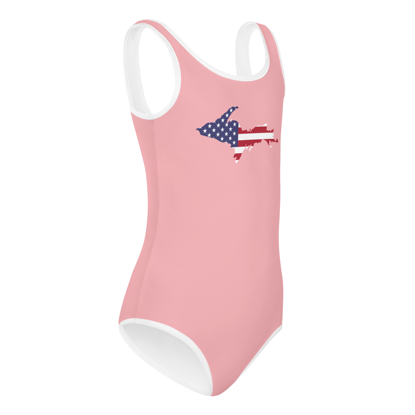 Michigan Upper Peninsula Toddler Swimsuit (w/ UP USA Flag) | Strawberry Pink