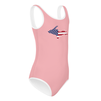 Michigan Upper Peninsula Toddler Swimsuit (w/ UP USA Flag) | Strawberry Pink