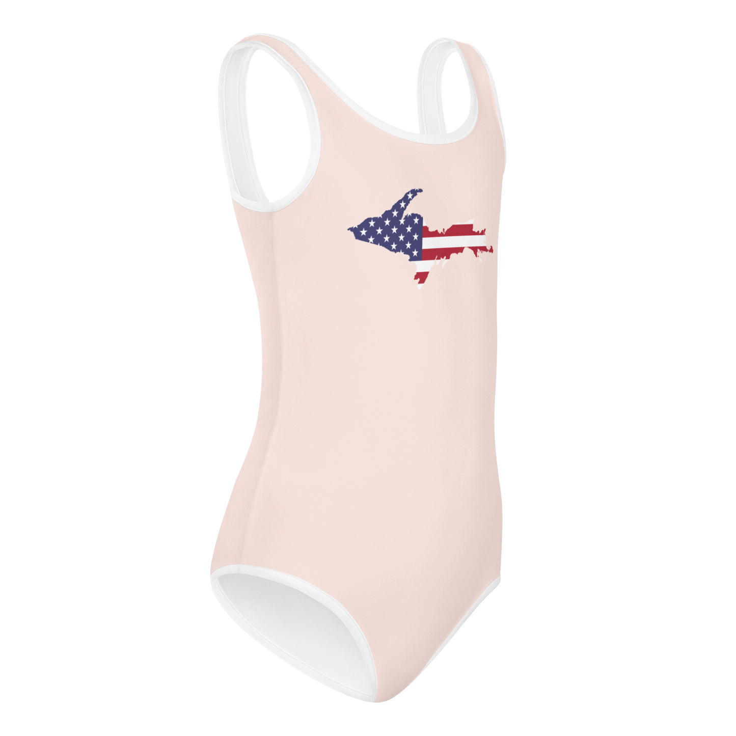 Michigan Upper Peninsula Toddler Swimsuit (w/ UP USA Flag) | Champagne Pink