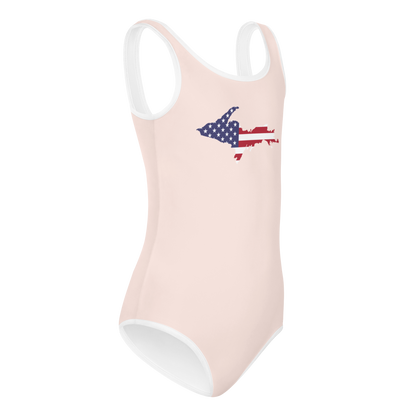 Michigan Upper Peninsula Toddler Swimsuit (w/ UP USA Flag) | Champagne Pink