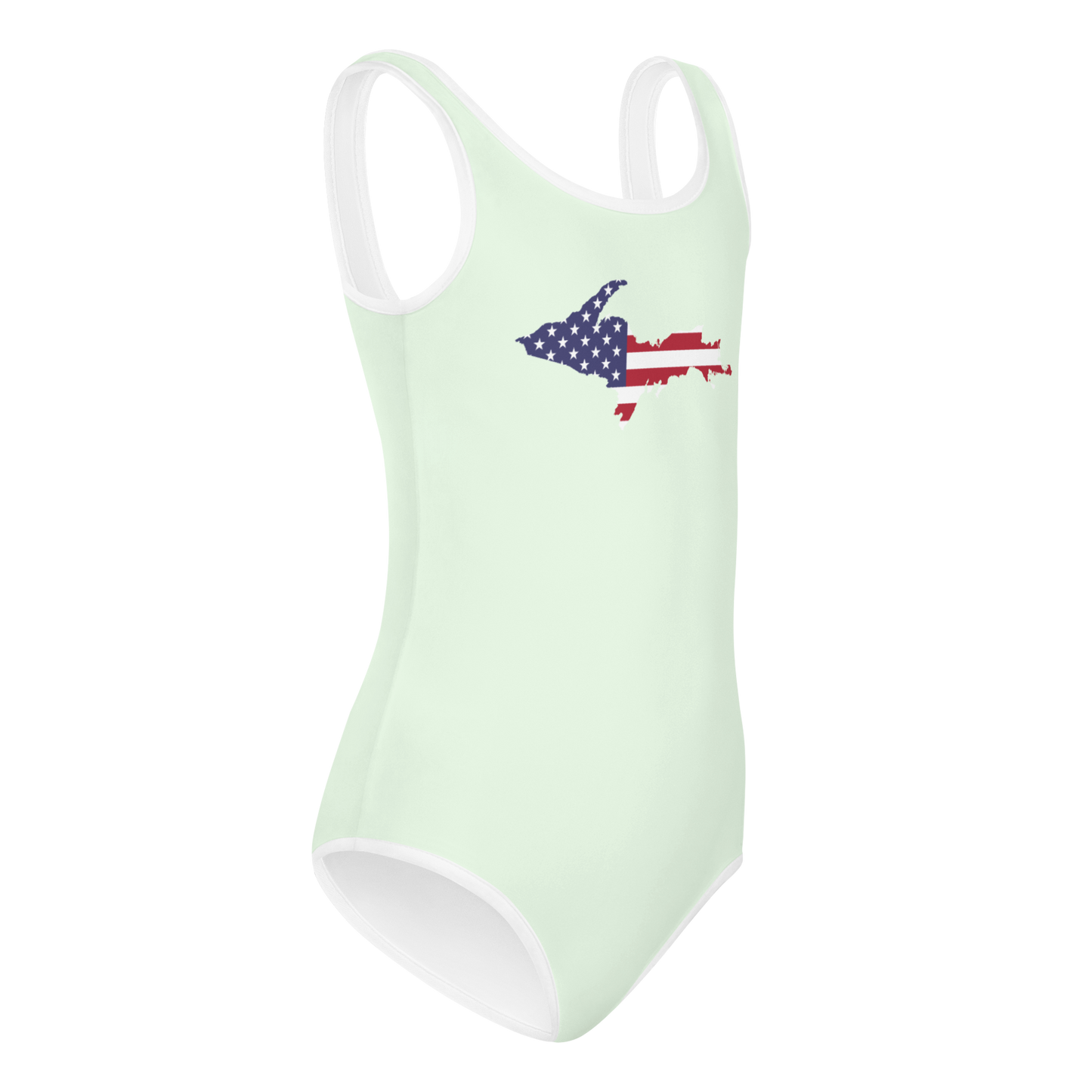 Michigan Upper Peninsula Toddler Swimsuit (w/ UP USA Flag) | Dew Green