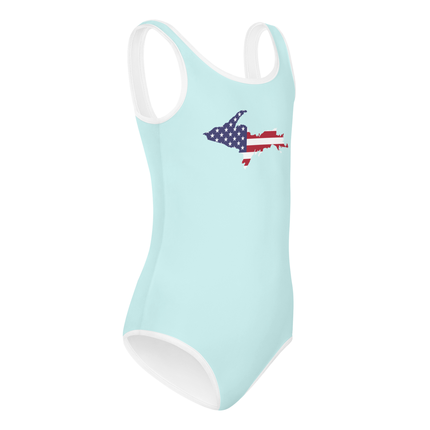 Michigan Upper Peninsula Toddler Swimsuit (w/ UP USA Flag) | Cyan