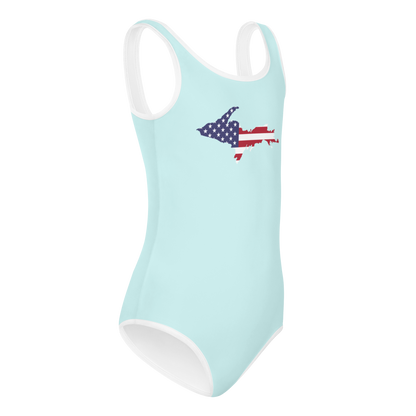 Michigan Upper Peninsula Toddler Swimsuit (w/ UP USA Flag) | Cyan