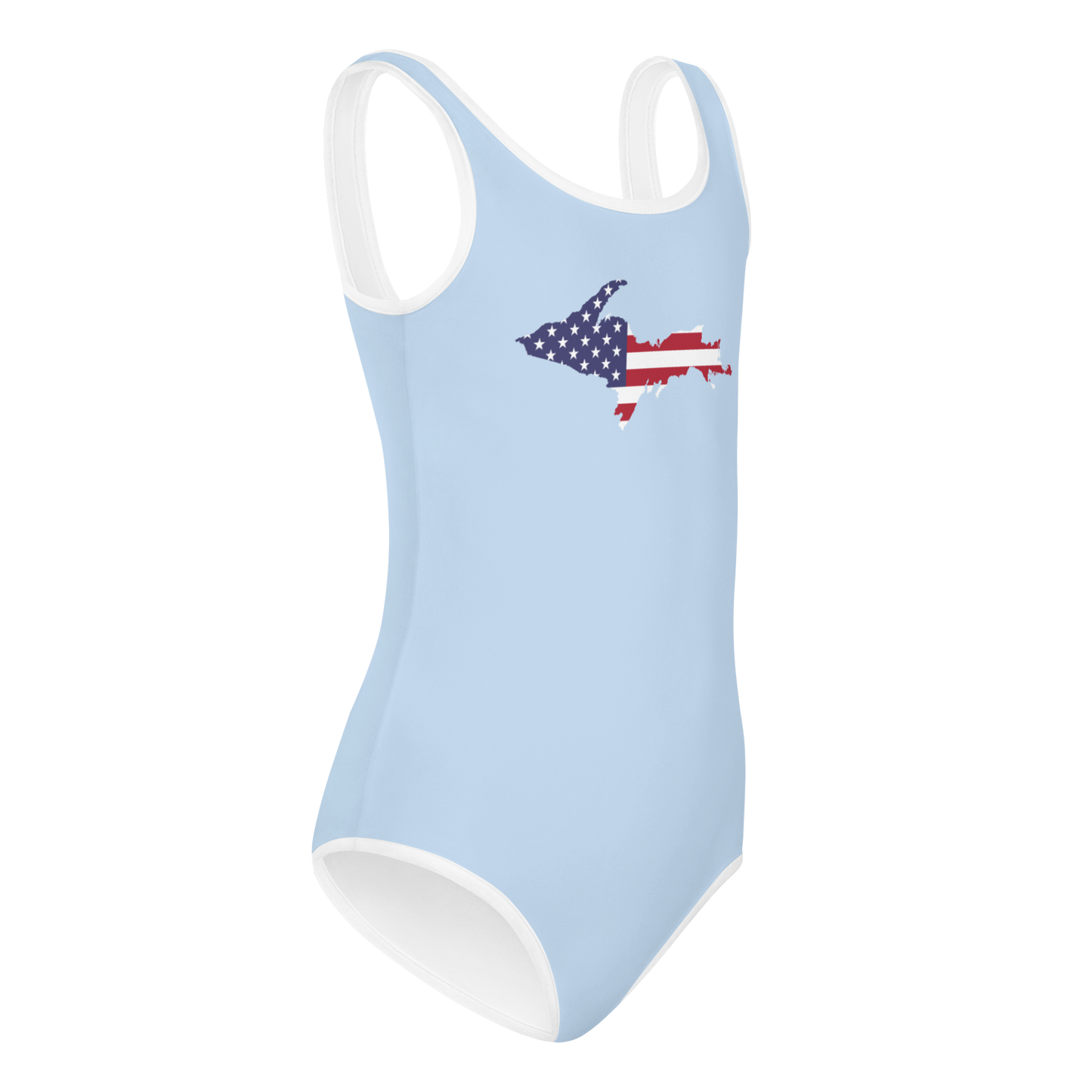 Michigan Upper Peninsula Toddler Swimsuit (w/ UP USA Flag) | Light Blue