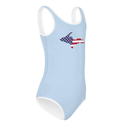 Michigan Upper Peninsula Toddler Swimsuit (w/ UP USA Flag) | Light Blue