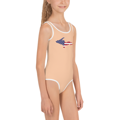 Michigan Upper Peninsula Toddler Swimsuit (w/ UP USA Flag) | Peach