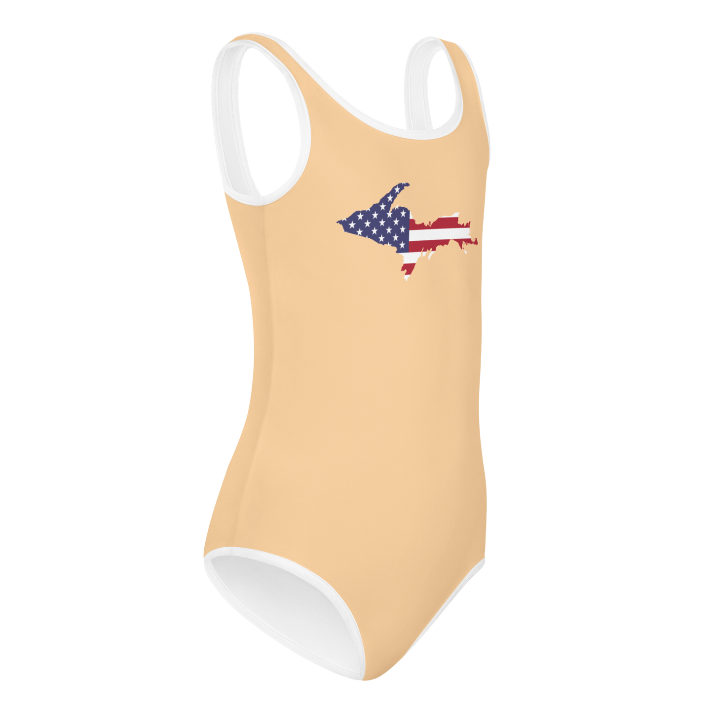 Michigan Upper Peninsula Toddler Swimsuit (w/ UP USA Flag) | Pale Apricot