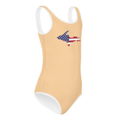 Michigan Upper Peninsula Toddler Swimsuit (w/ UP USA Flag) | Pale Apricot