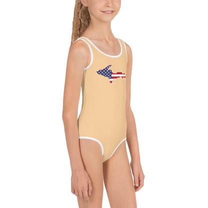 Michigan Upper Peninsula Toddler Swimsuit (w/ UP USA Flag) | Pale Apricot