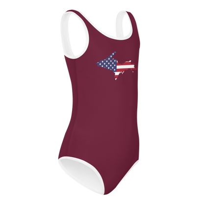 Michigan Upper Peninsula Toddler Swimsuit (w/ UP USA Flag) | Old Mission Burgundy