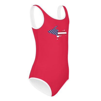 Michigan Upper Peninsula Toddler Swimsuit (w/ UP USA Flag) | Lighthouse Red