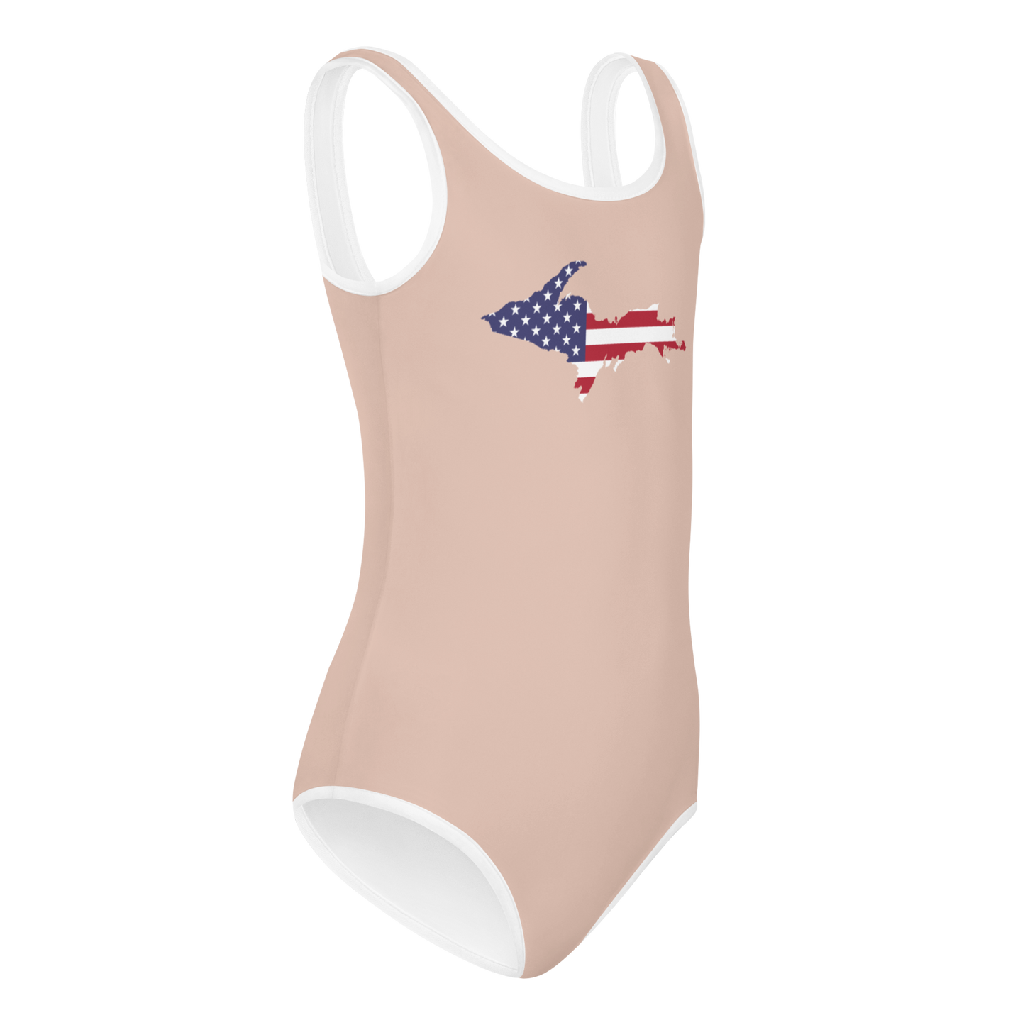 Michigan Upper Peninsula Toddler Swimsuit (w/ UP USA Flag) | Rose Gold