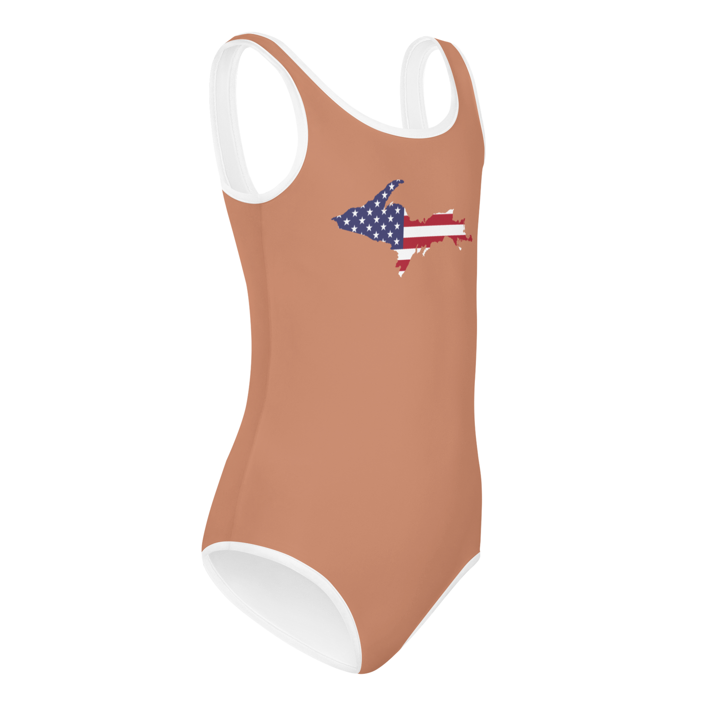 Michigan Upper Peninsula Toddler Swimsuit (w/ UP USA Flag) | Copper Color