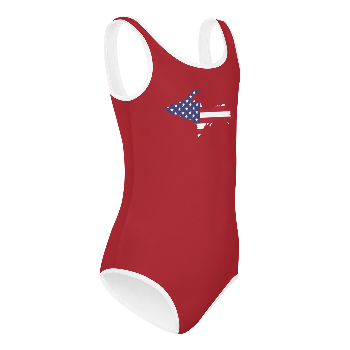 Michigan Upper Peninsula Toddler Swimsuit (w/ UP USA Flag) | Thimbleberry Red