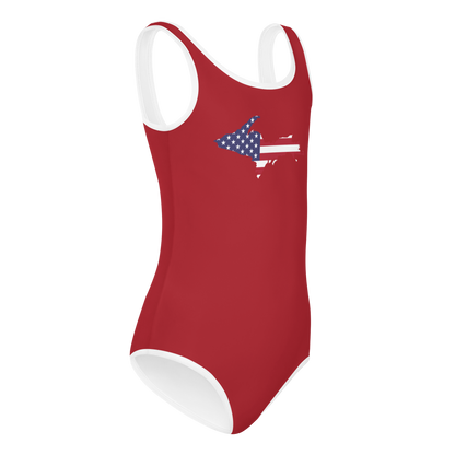 Michigan Upper Peninsula Toddler Swimsuit (w/ UP USA Flag) | Thimbleberry Red