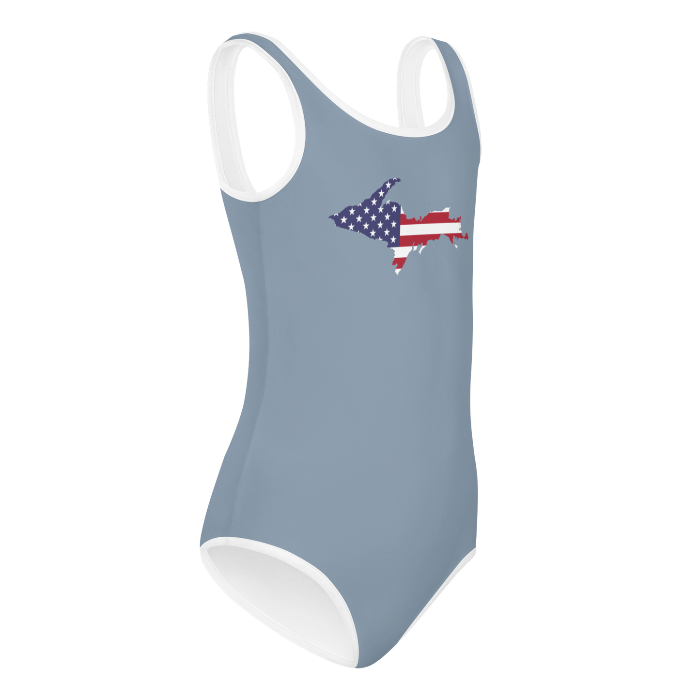 Michigan Upper Peninsula Toddler Swimsuit (w/ UP USA Flag) | B-24 Grey