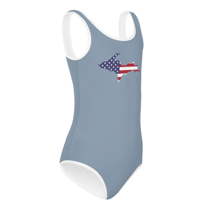 Michigan Upper Peninsula Toddler Swimsuit (w/ UP USA Flag) | B-24 Grey