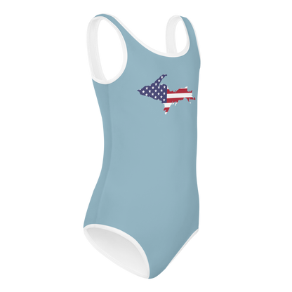 Michigan Upper Peninsula Toddler Swimsuit (w/ UP USA Flag) | Opal Blue