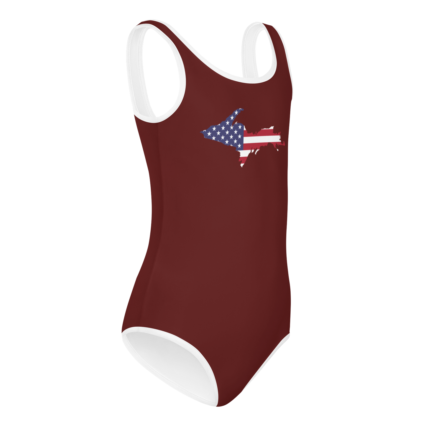 Michigan Upper Peninsula Toddler Swimsuit (w/ UP USA Flag) | Cherrywood Color