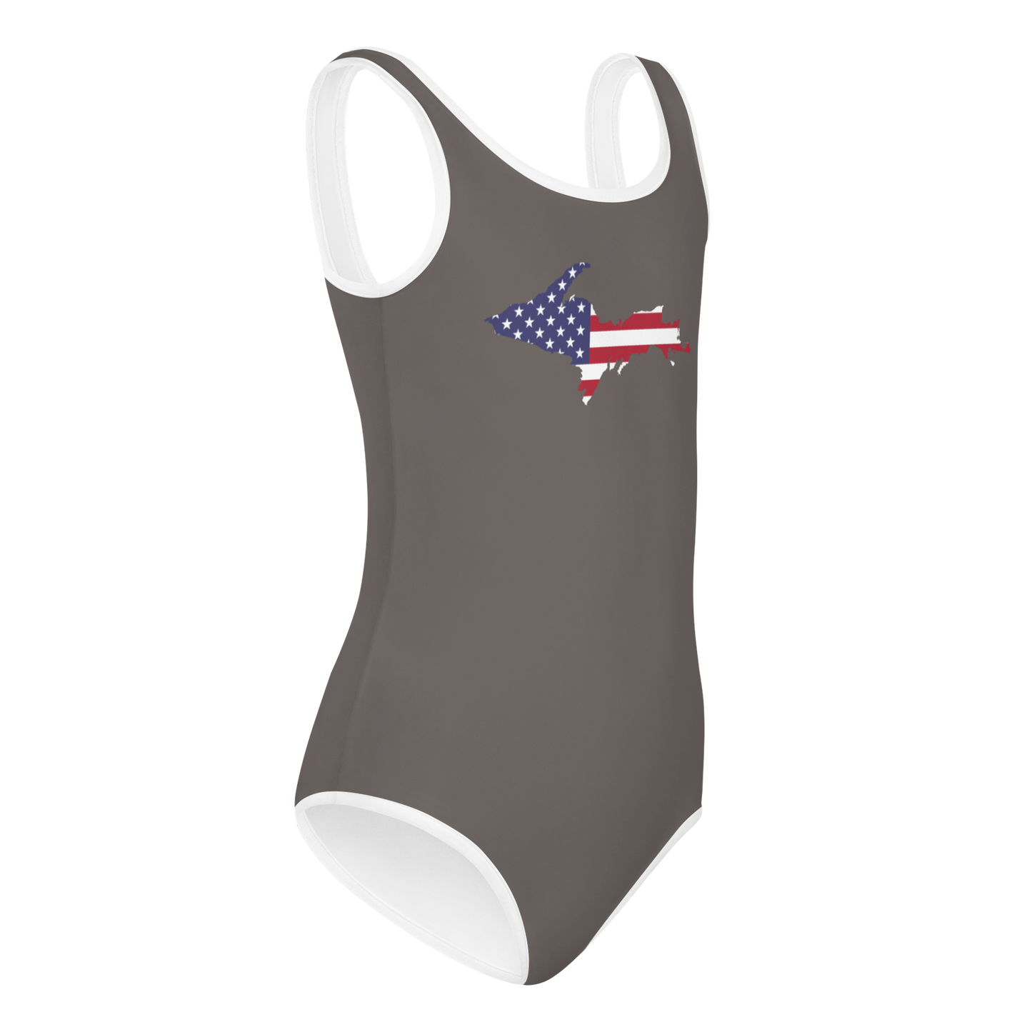 Michigan Upper Peninsula Toddler Swimsuit (w/ UP USA Flag) | Warren Tank Grey