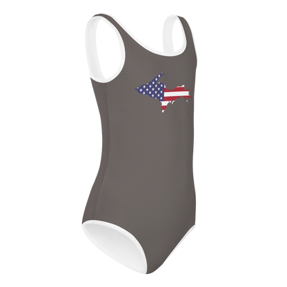 Michigan Upper Peninsula Toddler Swimsuit (w/ UP USA Flag) | Warren Tank Grey