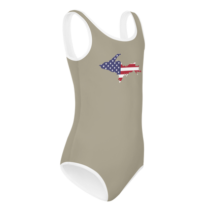 Michigan Upper Peninsula Toddler Swimsuit (w/ UP USA Flag) | Petoskey Stone Beige