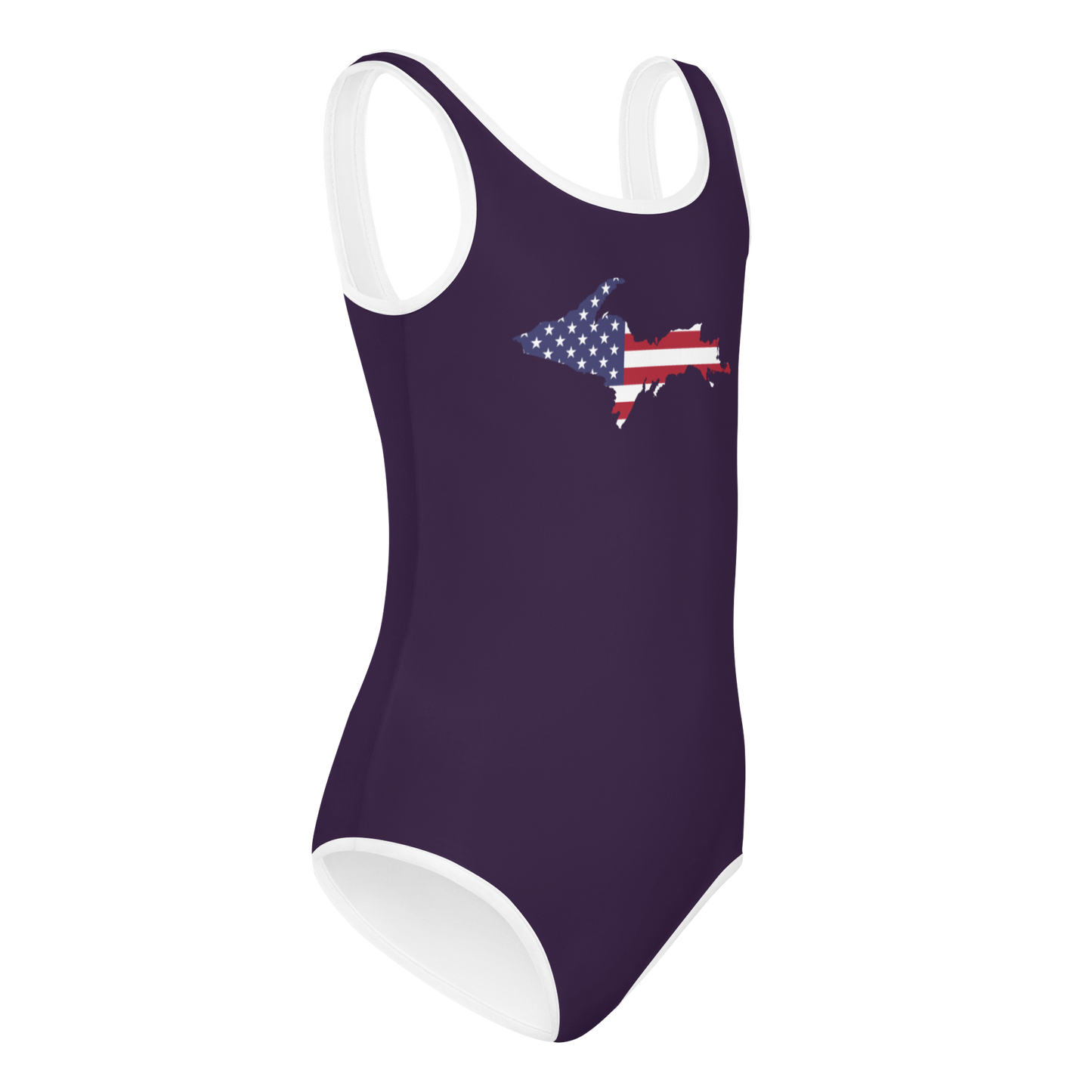 Michigan Upper Peninsula Toddler Swimsuit (w/ UP USA Flag) | Blackcurrant