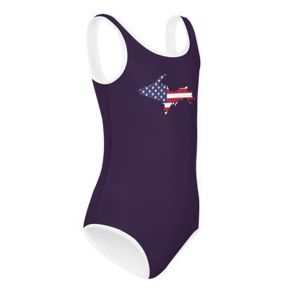 Michigan Upper Peninsula Toddler Swimsuit (w/ UP USA Flag) | Blackcurrant