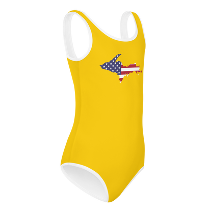 Michigan Upper Peninsula Toddler Swimsuit (w/ UP USA Flag) | Gold