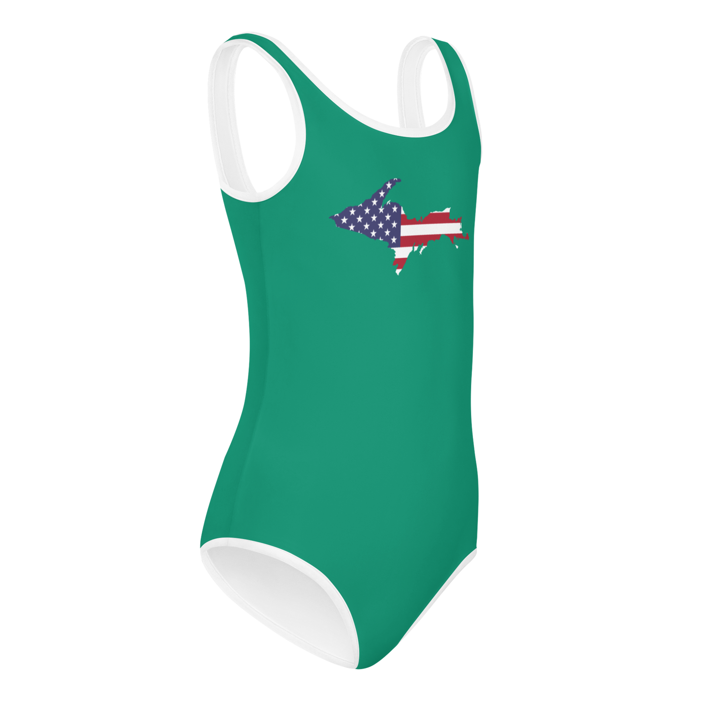 Michigan Upper Peninsula Toddler Swimsuit (w/ UP USA Flag) | Emerald Green