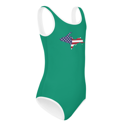 Michigan Upper Peninsula Toddler Swimsuit (w/ UP USA Flag) | Emerald Green