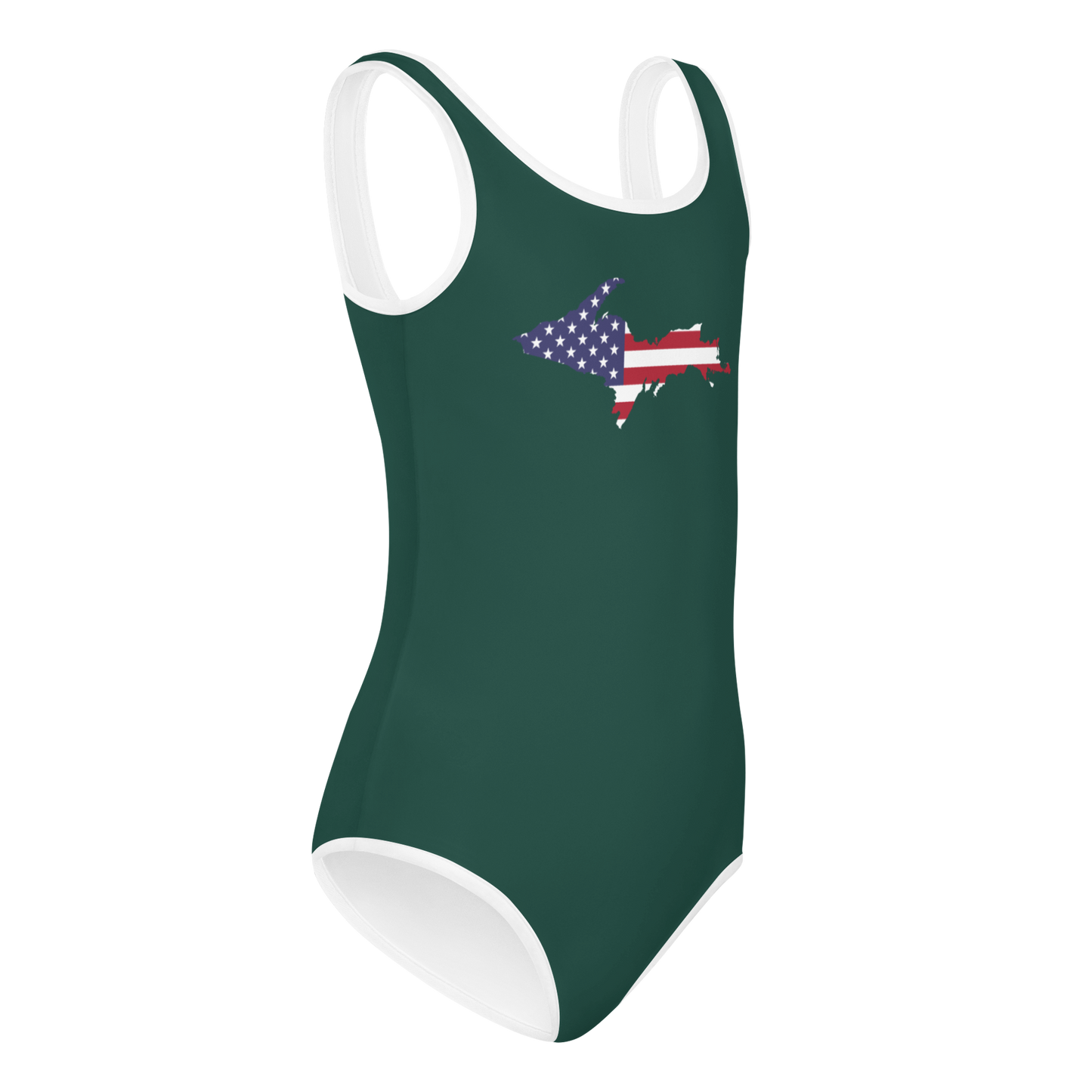 Michigan Upper Peninsula Toddler Swimsuit (w/ UP USA Flag) | Laconic Green