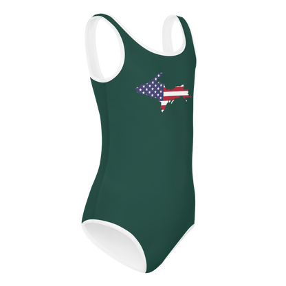 Michigan Upper Peninsula Toddler Swimsuit (w/ UP USA Flag) | Laconic Green