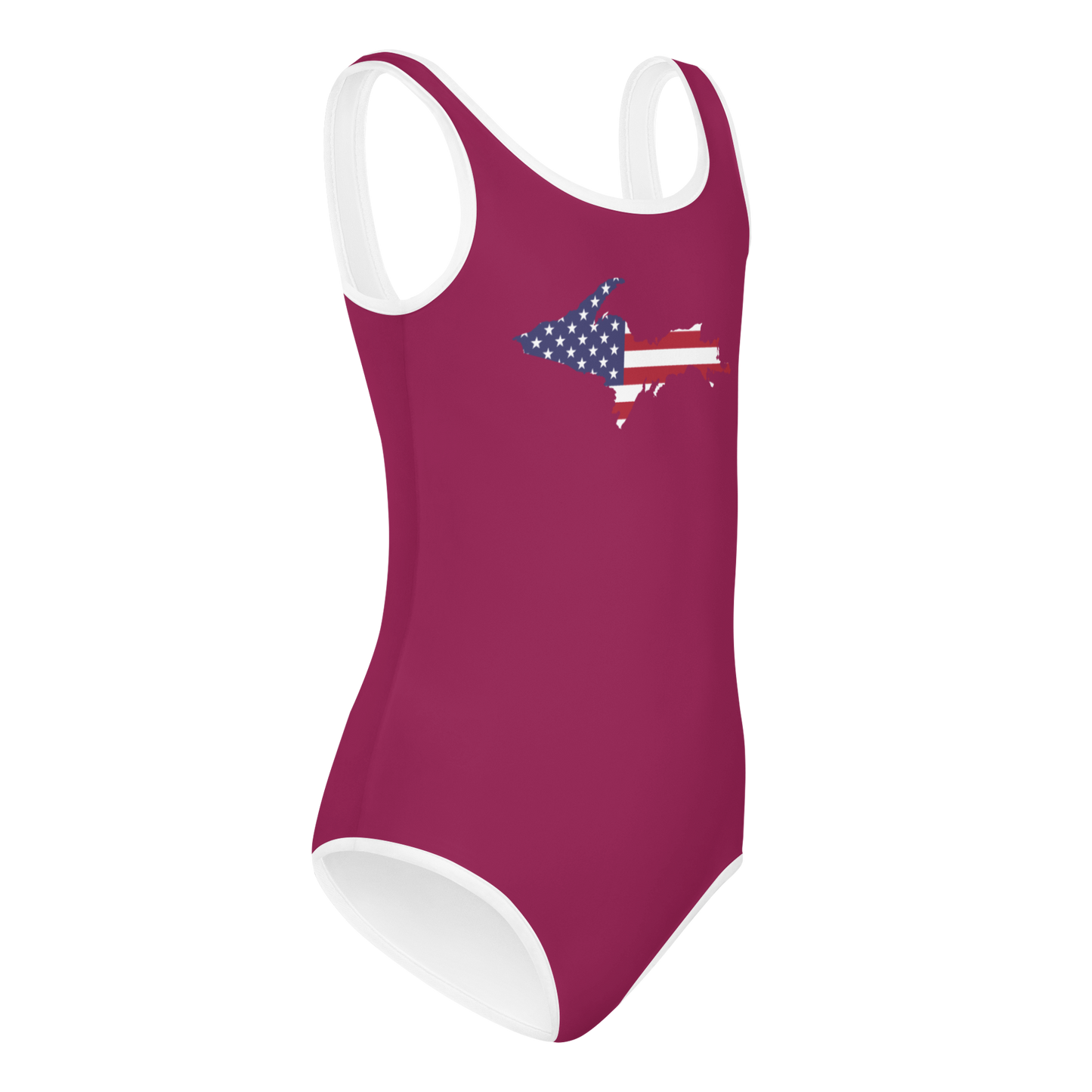 Michigan Upper Peninsula Toddler Swimsuit (w/ UP USA Flag) | Ruby Red