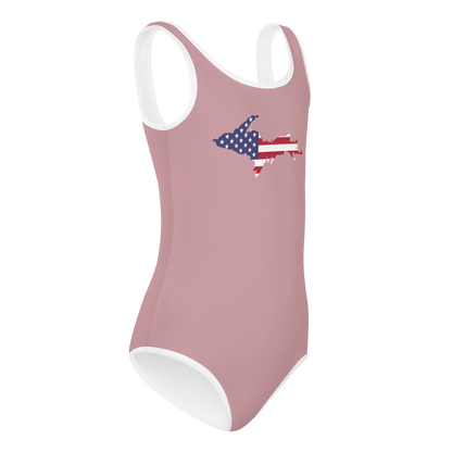 Michigan Upper Peninsula Toddler Swimsuit (w/ UP USA Flag) | Cherry Blossom Pink