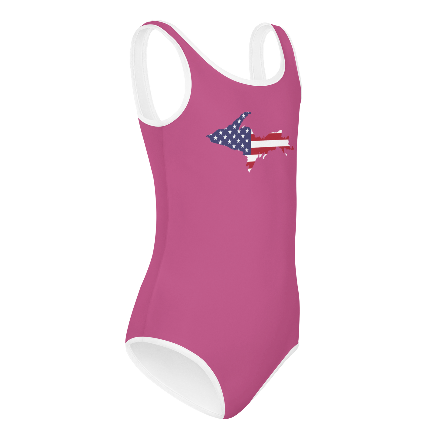 Michigan Upper Peninsula Toddler Swimsuit (w/ UP USA Flag) | Apple Blossom Pink